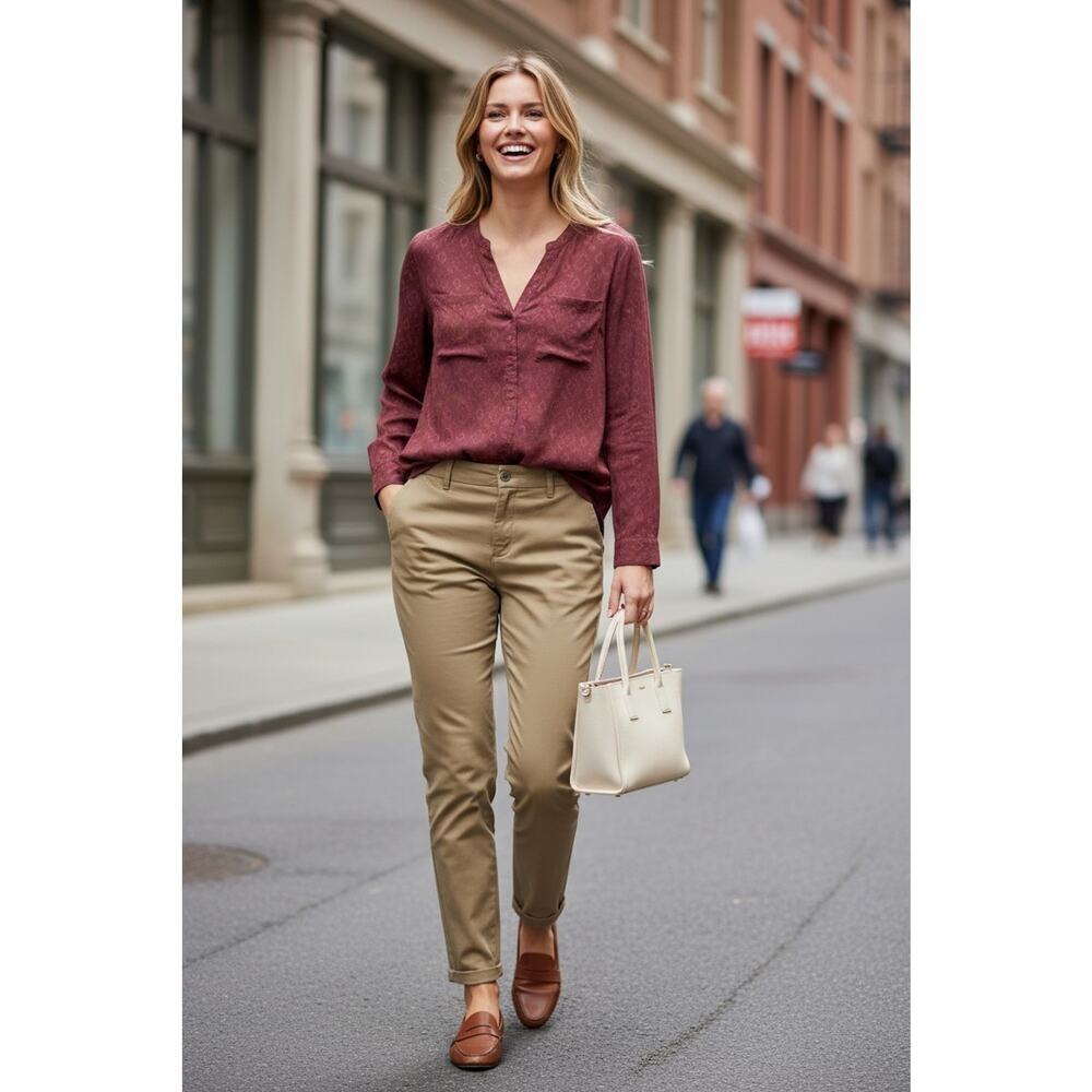 NWT Women's Eddie Bauer Lightweight Button Up Blouse Burgundy Size S MSRP $80 - Picture 1 of 9